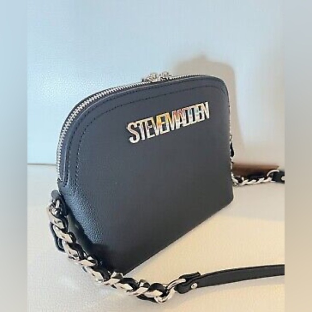 Steve Madden Black Dome Crossbody Bag with Silver Chain - Picture 4 of 6